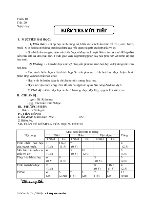 Giáo án Tuần 10 - Tiết 20 Kiểm tra một tiết